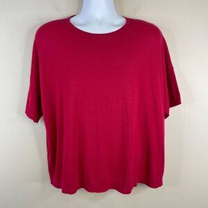 Eileen Fisher Pullover Short Sleeve Sweater Top XL Red Tencel Blend Jersey BOXY